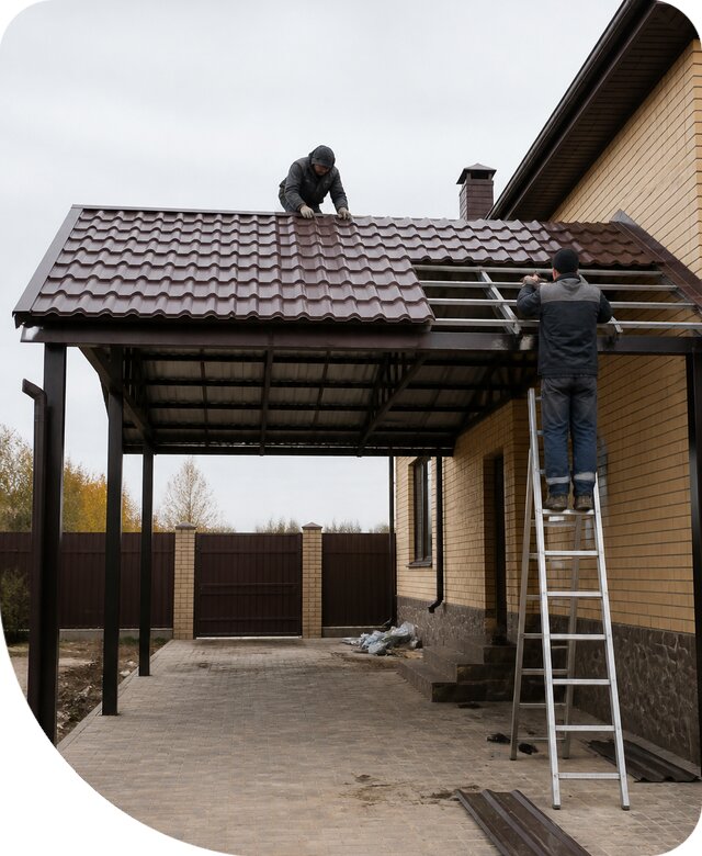 Изготовление навеса из металлочерепицы в Стерлитамаке под ключ